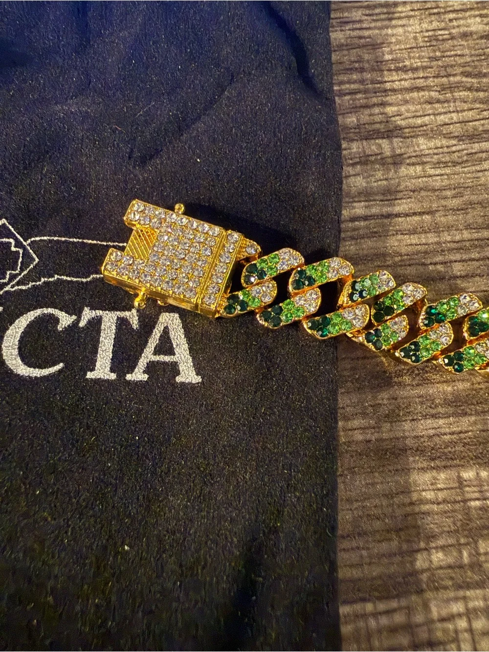 Invicta Elements Men’s XL Drip Chain Gold Cuban Link Necklace with Green Stones
